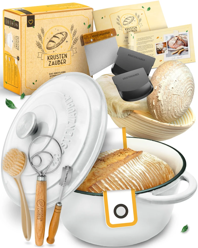 Einsteiger-Set – Gusseisentopf Emaille Weiß 4,7 l, Zubehör & Rezept-Booklet