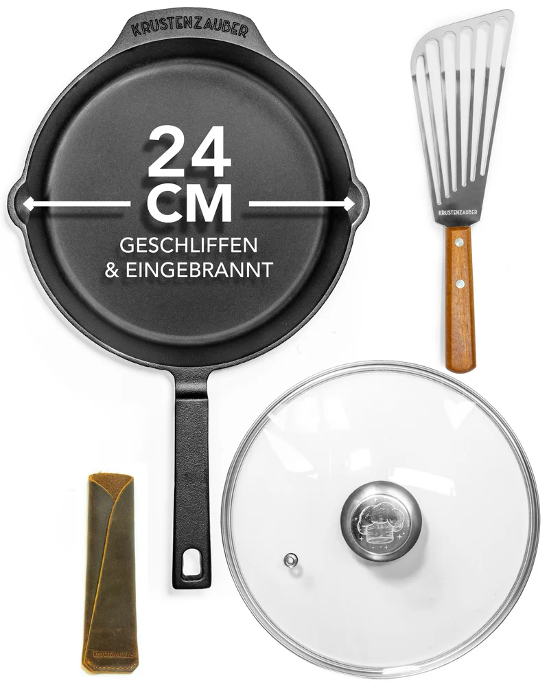Gratis Gusseisenpfanne 24cm mit Deckel und Pfannenwender