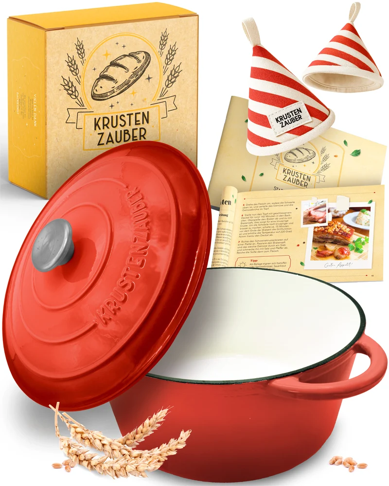 26cm Emaille Gusseisentopf in Rot - Einzeln