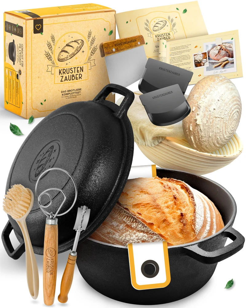 Brotliebe-Set – Gusseisentopf 4,7 l, Zubehör & Rezept-Booklet in stilvoller Verpackung