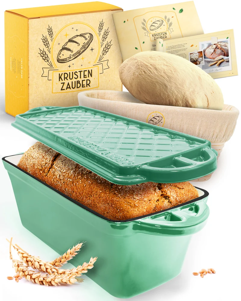 Emaille Brotbackform 28cm mit Deckel in Mint