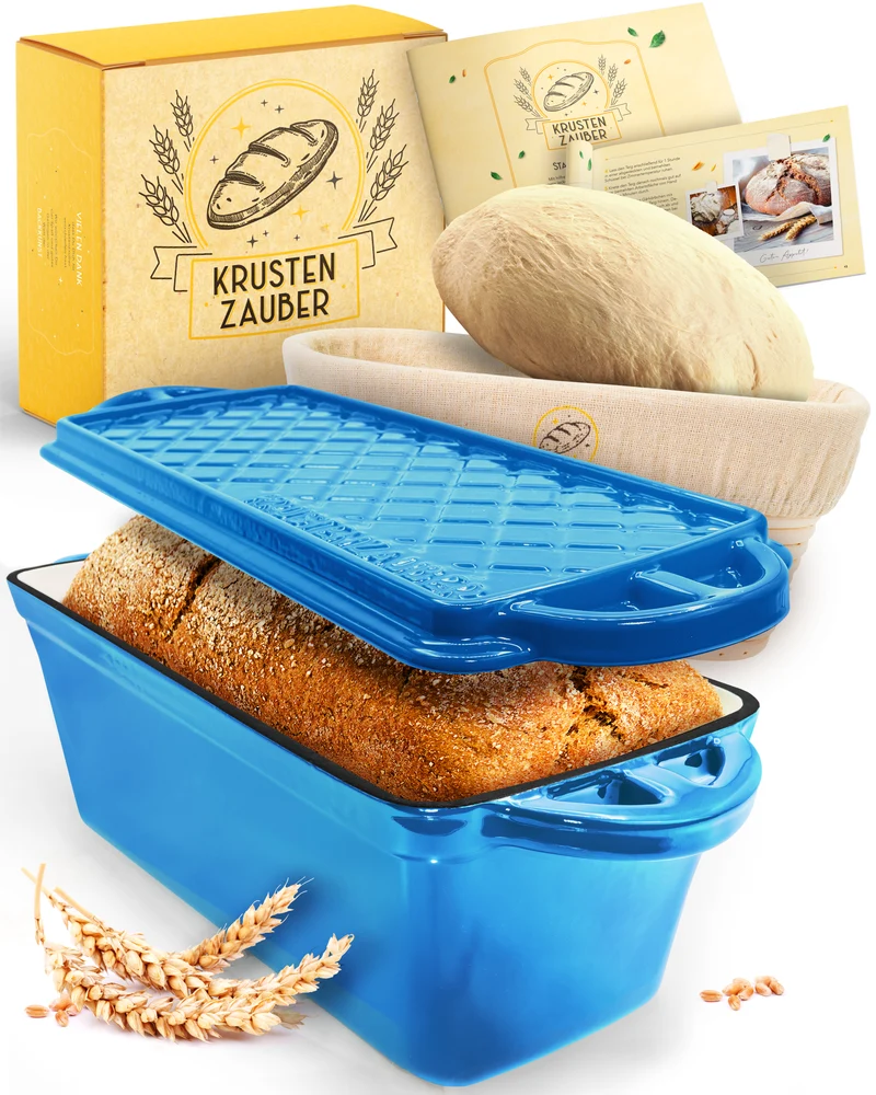 Emaille Brotbackform 28cm mit Deckel in Blau