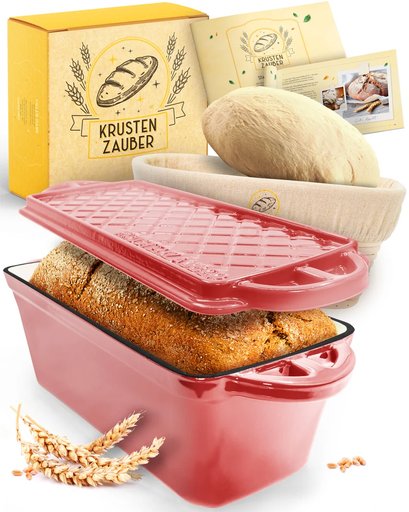 Emaille Brotbackform 28cm mit Deckel in Rosa