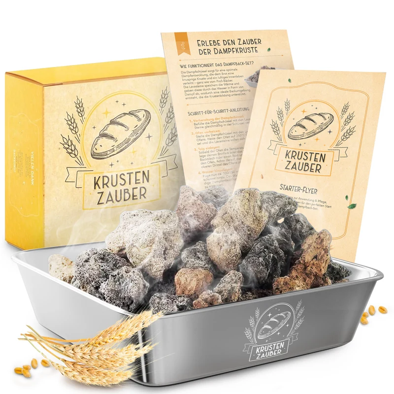 Lavasteine samt Edelstahl Dampfschüssel zum Brot backen