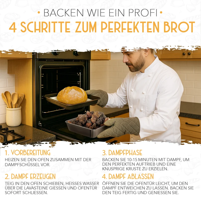 Lavasteine samt Edelstahl Dampfschüssel zum Brot backen