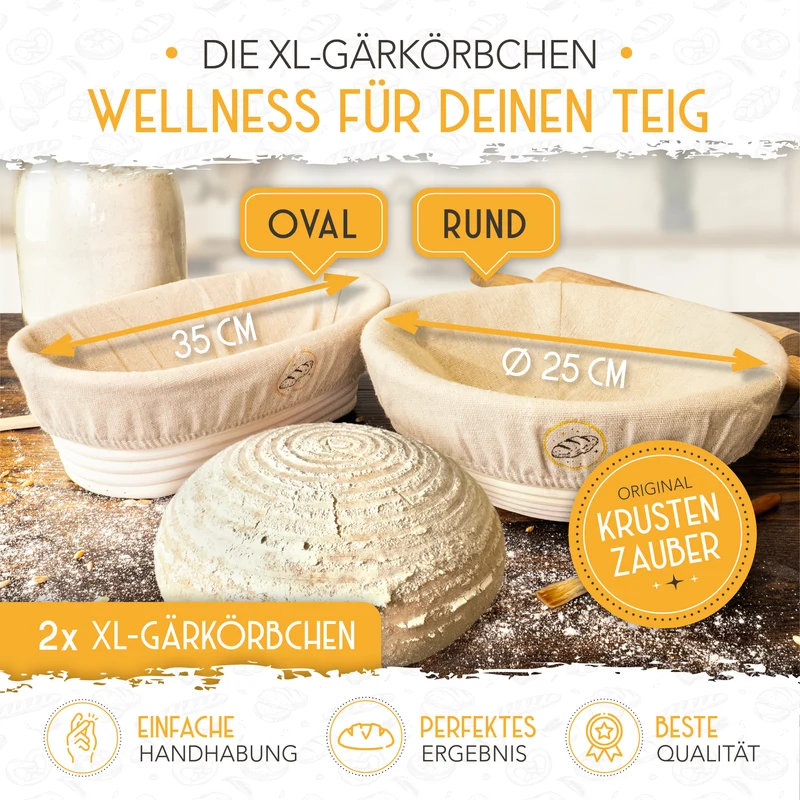 Set aus 2x Gärkorb und 2x Teigritzmesser