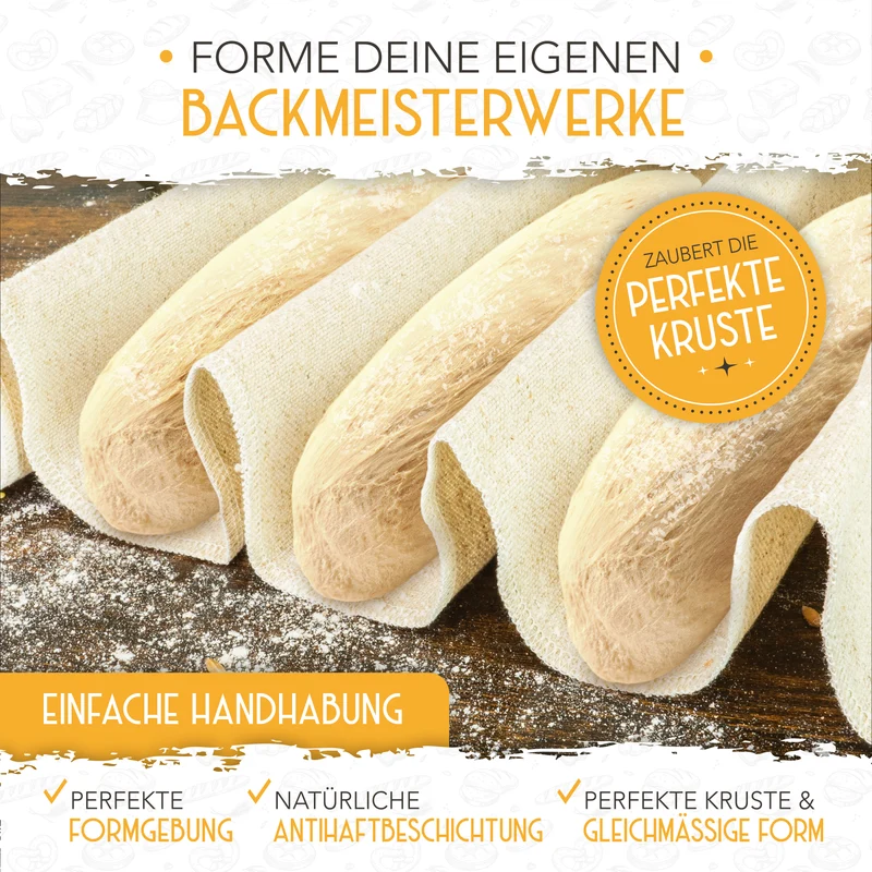 Baguette Backform (3 Mulden) + Bäckermesser + Bäckerleinen