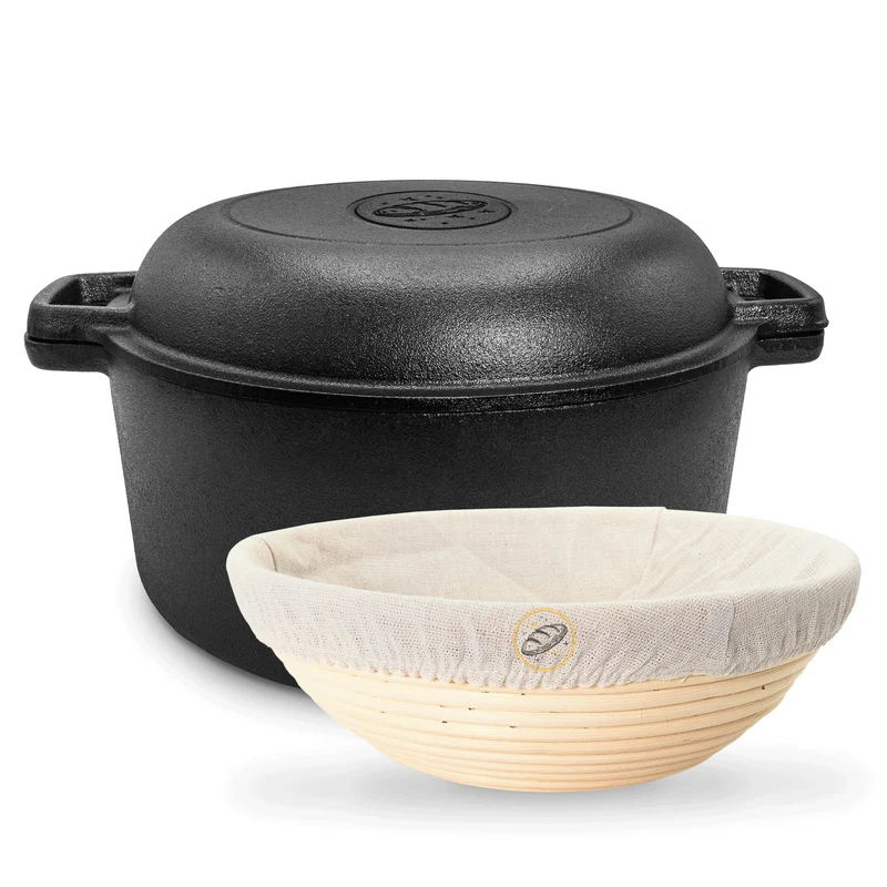 2-in-1 Gusseisen Brotbacktopf 4,7l mit Deckel und Gärkorb