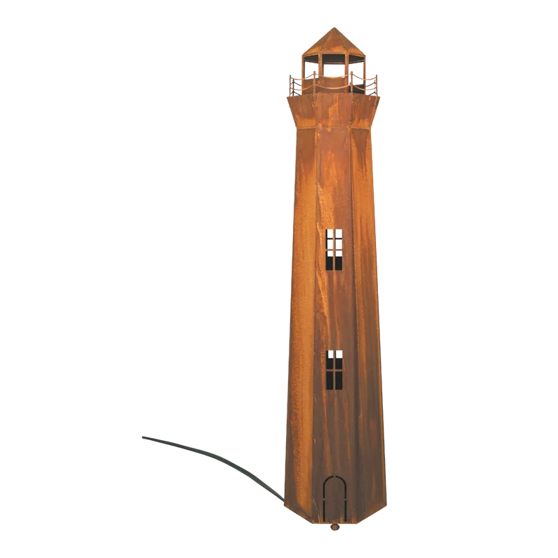 Edelrost Leuchtturm mit Beleuchtungssatz