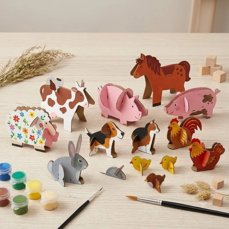 Bauernhoftiere aus Pappe 'Streichelzoo' | 13 - teilig | verschiedene Tiere | zum Falten und Anmalen | Made in Germany