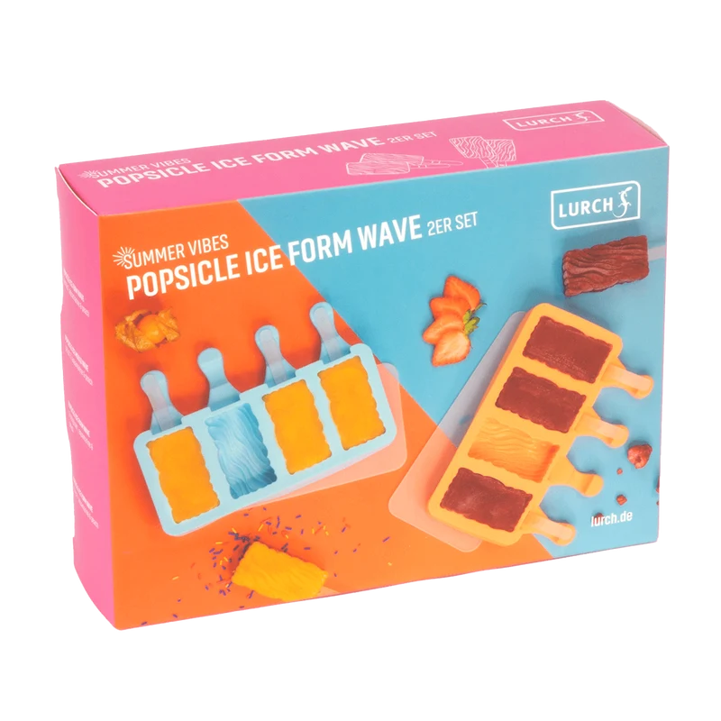 -Lurch- Eisform für Eis am Stiel "Wave", Popsicles Silikon 2er Set mit Deckel wiederverwendbar