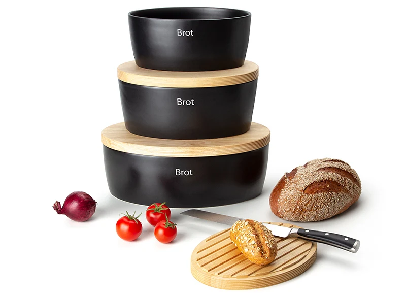 -Continenta- Brottopf oval Keramik mit Holzdeckel, 36 x 23 x 15,5 cm