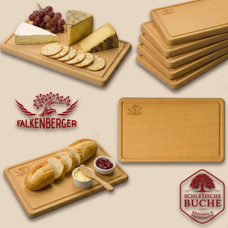 FALKENBERGER Frühstücksbrettchen 10er Set massive Buche, 24 × 14 × 1,6 cm Handgefertigt