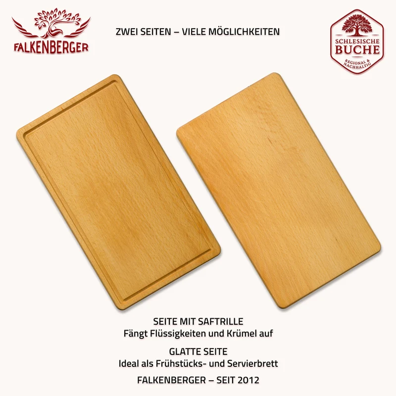 FALKENBERGER Frühstücksbrettchen 6er Set massive Buche, 24 × 14 × 1,6 cm Handgefertigt