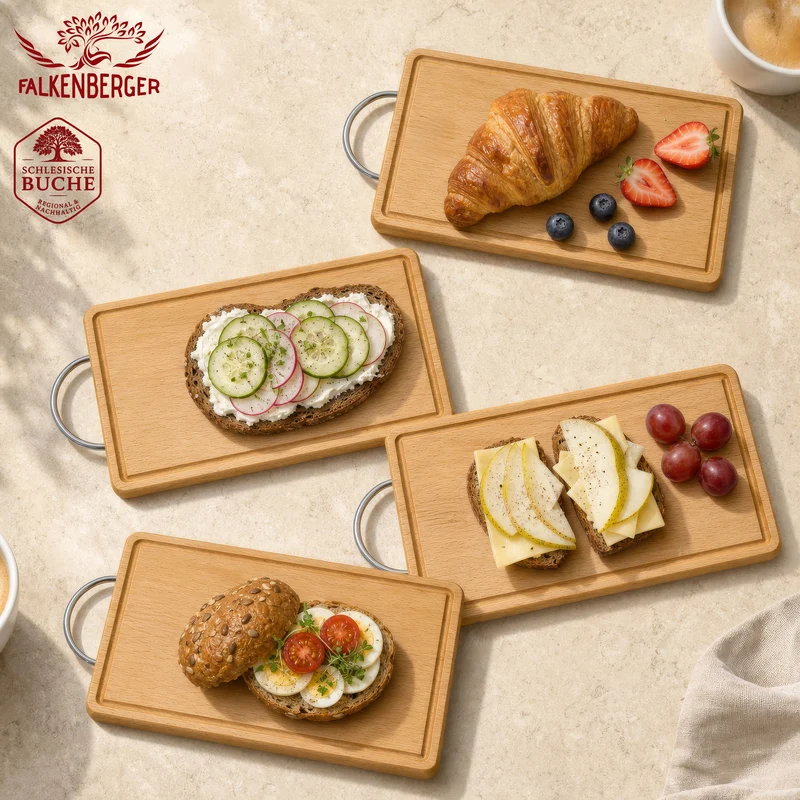 FALKENBERGER Frühstücksbrettchen 6er Set massive Buche, 24 × 14 × 1,6 cm Handgefertigt