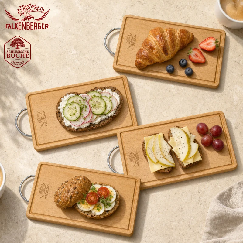 FALKENBERGER Frühstücksbrettchen 6er Set massive Buche, 24 × 14 × 1,6 cm Handgefertigt