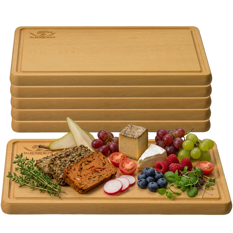 FALKENBERGER Frühstücksbrettchen 6er Set massive Buche, 24 × 14 × 1,6 cm Handgefertigt