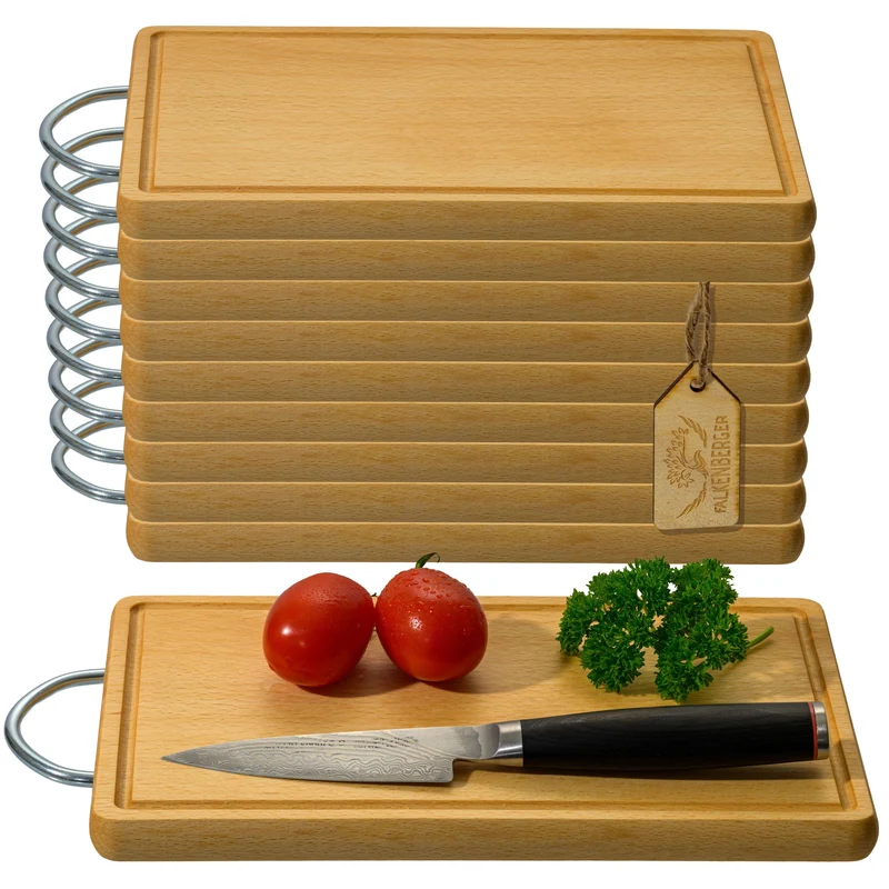 FALKENBERGER Frühstücksbrettchen 10er Set massive Buche, 24 × 14 × 1,6 cm Handgefertigt