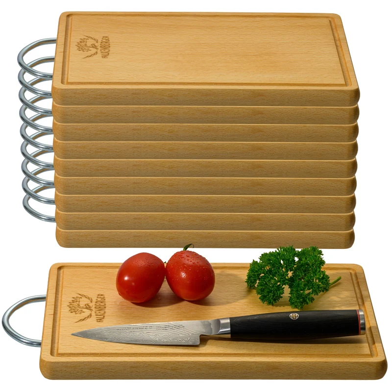 FALKENBERGER Frühstücksbrettchen 10er Set massive Buche, 24 × 14 × 1,6 cm Handgefertigt