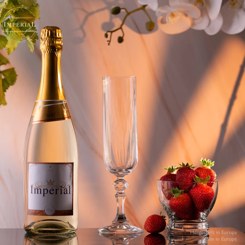 IMPERIAL glass geriffelte Sektkelche 200ml (max 250ml) "Prag" Set 2-Teilig Sektgläser aus Crystalline Glas Spülmaschinenfest