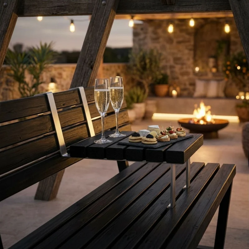 Gartenbank ‘Relax’ | L 150 x B 63,5 x H 82/46 | ThermoWood® oder schwarz | verschiedene Ausführungen | Beschläge feuerverzinkt | schwarz lackiert | Made in Europe