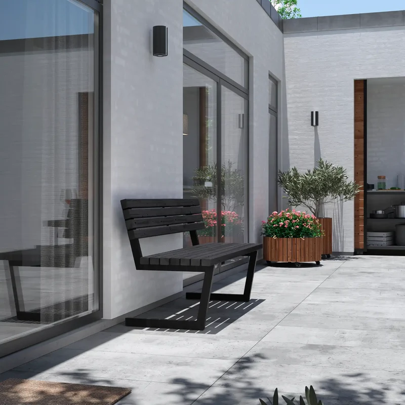 Gartenbank ‘Relax’ | L 150 x B 63,5 x H 82/46 | ThermoWood® oder schwarz | verschiedene Ausführungen | Beschläge feuerverzinkt | schwarz lackiert | Made in Europe