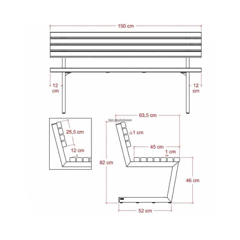 Gartenbank ‘Relax’ | L 150 x B 63,5 x H 82/46 | ThermoWood® oder schwarz | verschiedene Ausführungen | Beschläge feuerverzinkt | schwarz lackiert | Made in Europe