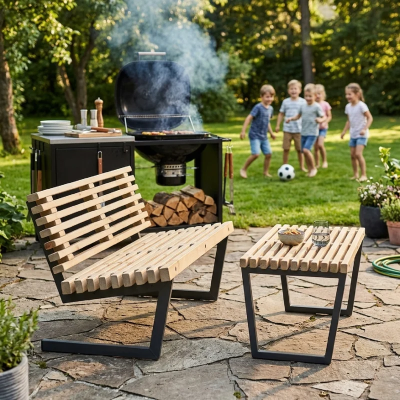 Gartenmöbel-Set ‘Siesta’ | Holz / Metall | Treibholzfarbe / Schwarz | verschiedene Ausführungen | Made in Europe