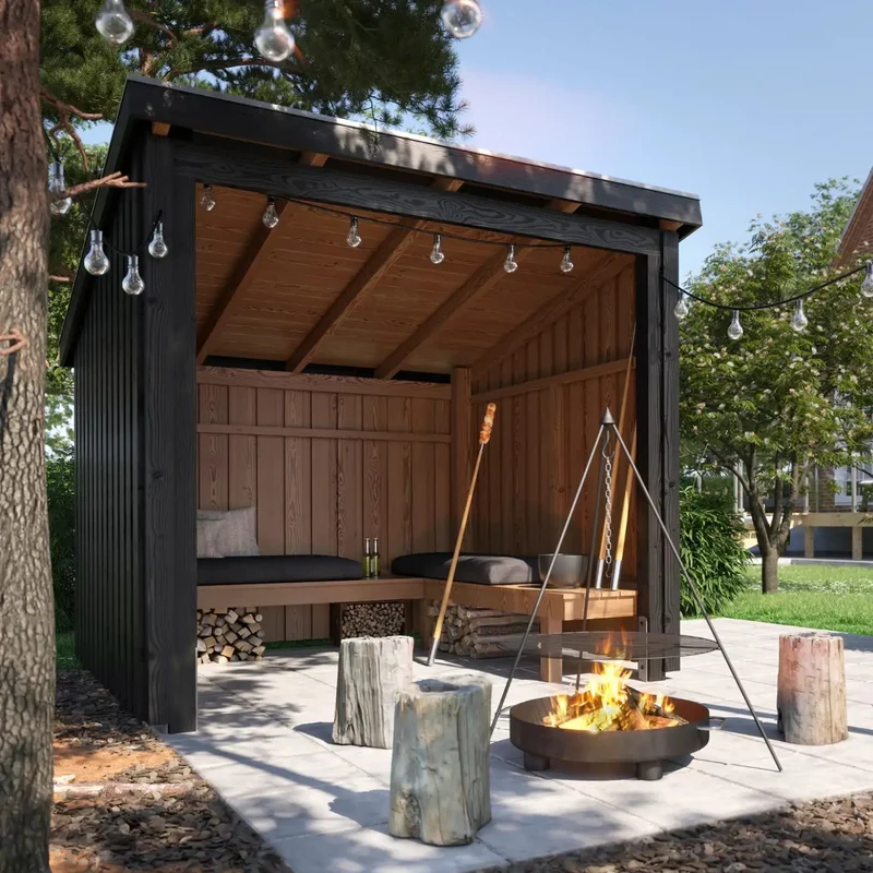 Gartenlaube 'Nordic' | mit Bank | L 229 x B 218 x H 169/220 cm | Holz unbehandelt | 5 m² | Made in Europe