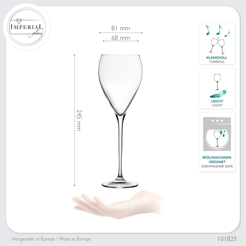 IMPERIAL glass Tropfenförmige Weißweingläser 350ml "Paris" Set 4-Teilig Weingläser aus Crystalline Glas