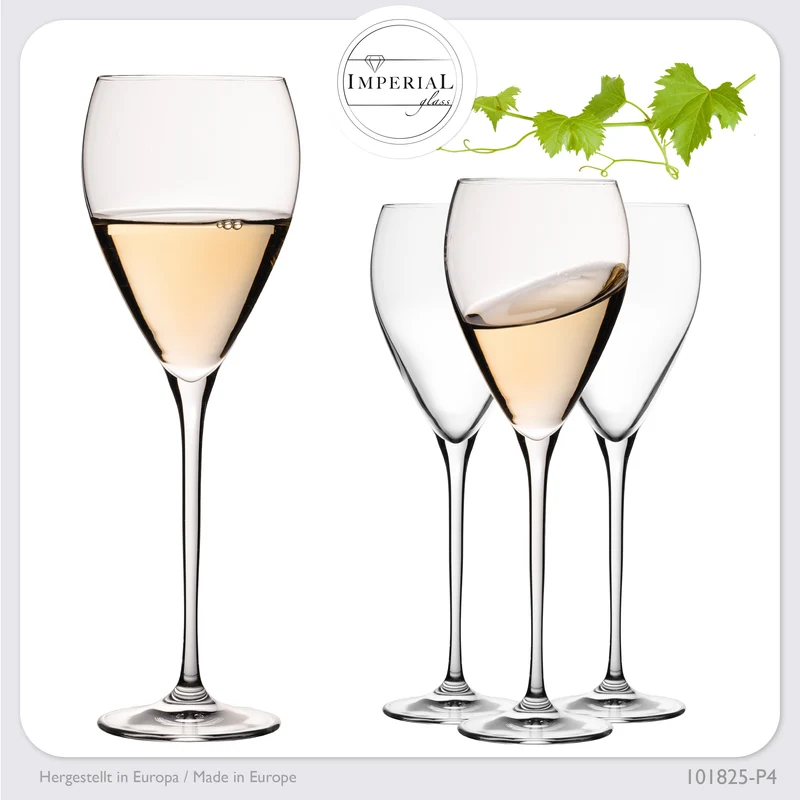 IMPERIAL glass Tropfenförmige Weißweingläser 350ml "Paris" Set 4-Teilig Weingläser aus Crystalline Glas
