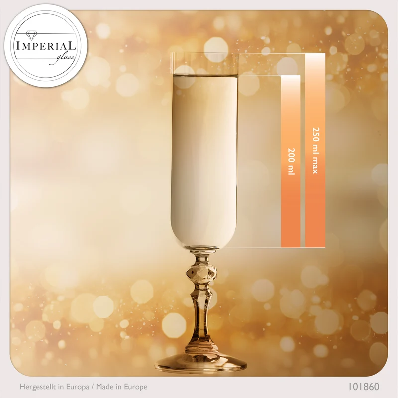 IMPERIAL glass geriffelte Sektkelche 200ml (max 250ml) "Prag" Set 6-Teilig Sektgläser aus Crystalline Glas Spülmaschinenfest
