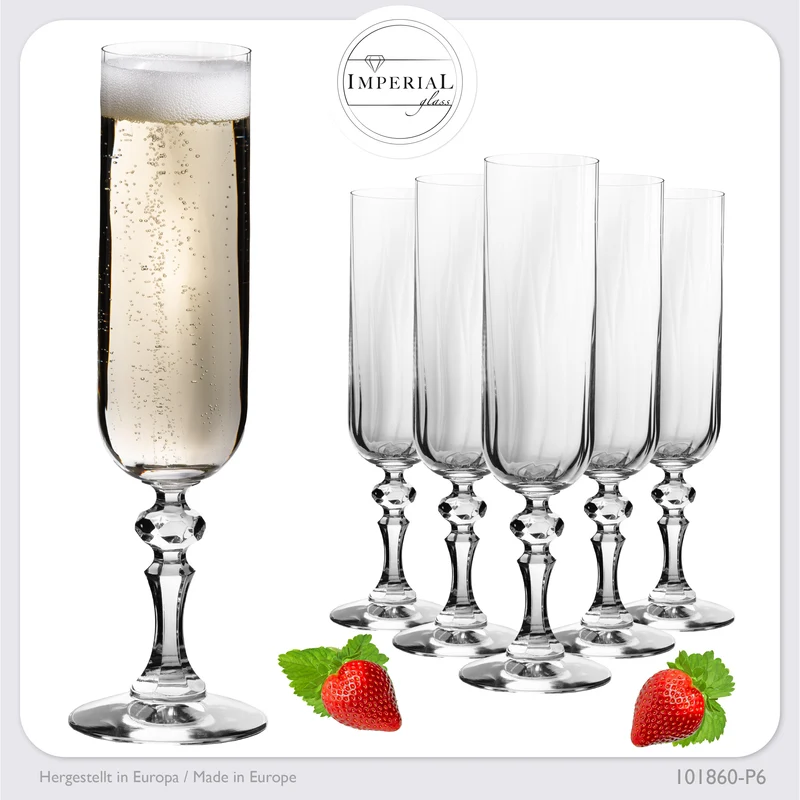 IMPERIAL glass geriffelte Sektkelche 200ml (max 250ml) "Prag" Set 6-Teilig Sektgläser aus Crystalline Glas Spülmaschinenfest