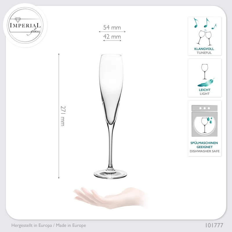 IMPERIAL glass Hohe Sektkelche 140ml (max. 192ml) "Paris" Set 2-Teilig Sektgläser aus Crystalline Glas Spülmaschinenfest