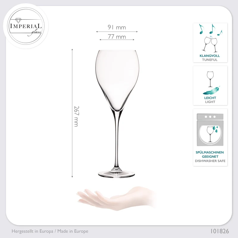 IMPERIAL glass Tropfenförmige Rotweingläser 520ml "Paris" Set 2-Teilig Weingläser aus Crystalline Glas
