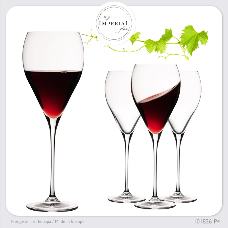 IMPERIAL glass Tropfenförmige Rotweingläser 520ml "Paris" Set 4-Teilig Weingläser aus Crystalline Glas