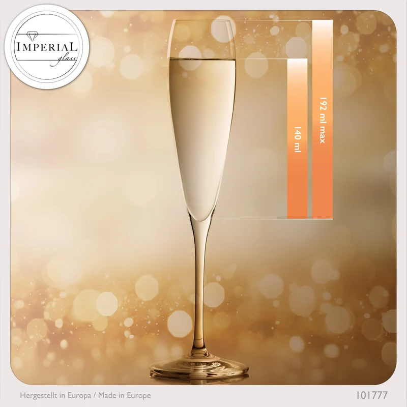 IMPERIAL glass Hohe Sektkelche 140ml (max. 192ml) "Paris" Set 6-Teilig Sektgläser aus Crystalline Glas Spülmaschinenfest