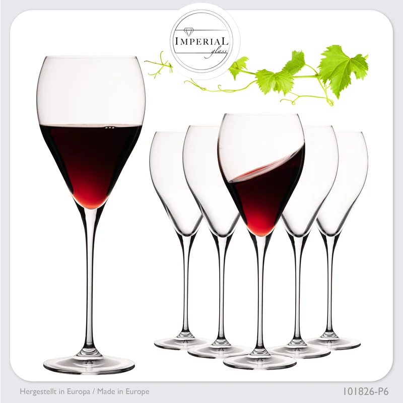 IMPERIAL glass Tropfenförmige Rotweingläser 520ml "Paris" Set 6-Teilig Weingläser aus Crystalline Glas