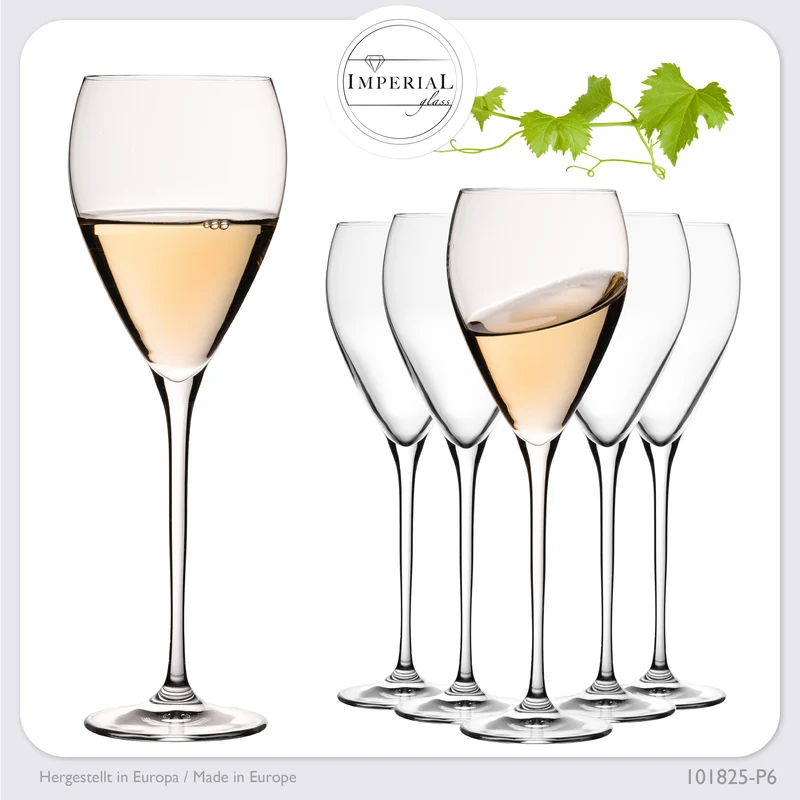 IMPERIAL glass Tropfenförmige Weißweingläser 350ml "Paris" Set 6-Teilig Weingläser aus Crystalline Glas