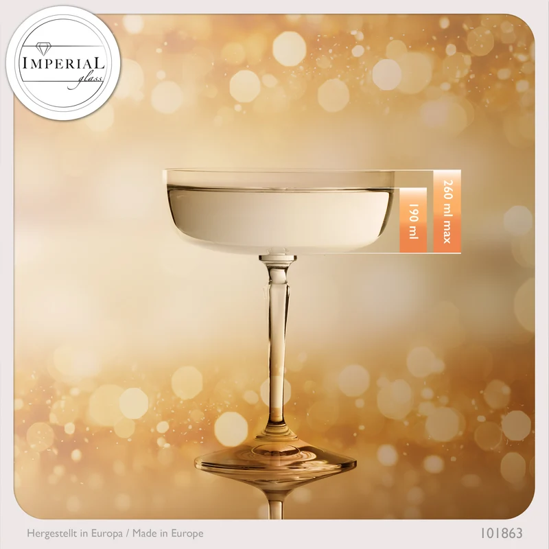 IMPERIAL glass Eckige Sektschalen 260ml Set 2-Teilig "Rio" Champagnergläser aus Crystalline Glas