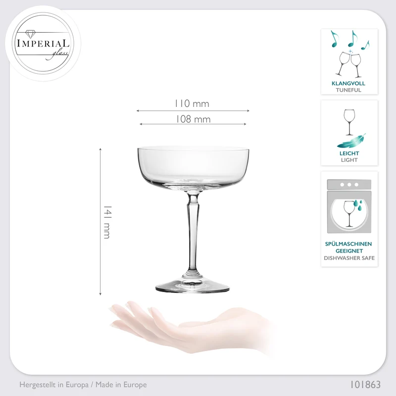 IMPERIAL glass Eckige Sektschalen 260ml Set 2-Teilig "Rio" Champagnergläser aus Crystalline Glas