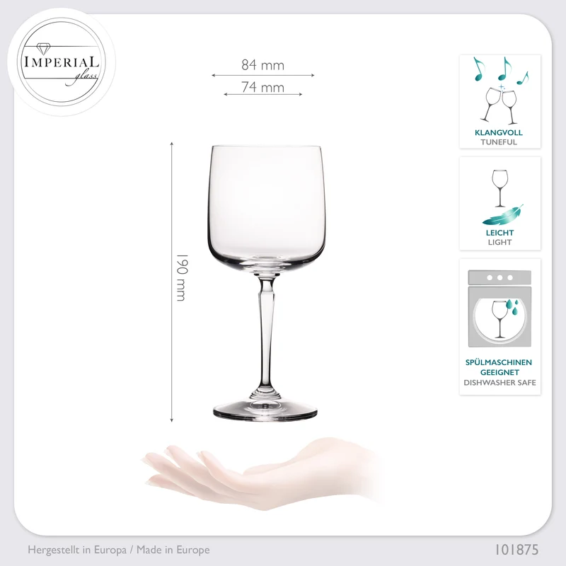 IMPERIAL glass Eckige Weingläser 380ml Set 2-Teilig "Rio" Rotweingläser aus Crystalline Glas