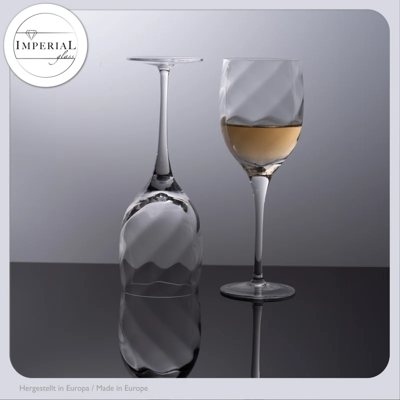 IMPERIAL Weißweingläser 290ml Set mit 6 Weingläsern aus Crystalline Glas mit Rautenmusterung „Glamour“ handgefertigt