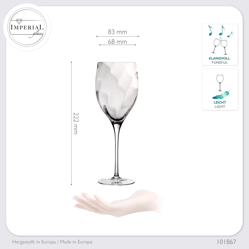 IMPERIAL glass Elegante Rotweingläser 350ml "Glamour" Set 6-Teilig Weingläser aus Crystalline Glas Handmade