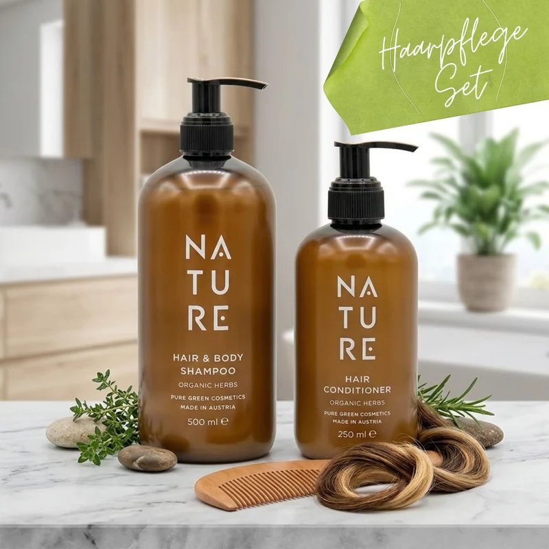 2er-Set 'Haarpflege' | Organic Herbs | Shampoo 500 ml | Conditioner 250 ml | tierversuchsfrei | vegan | Kunststoffgebinde mit Pumpfunktion | Made in Austria