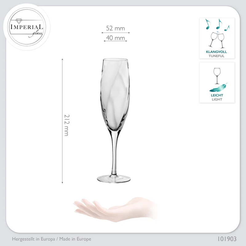 IMPERIAL glass gemusterte Sektkelche 170ml Set 2-Teilig Sektgläser "Glamour" aus Crystalline Glas Handarbeit