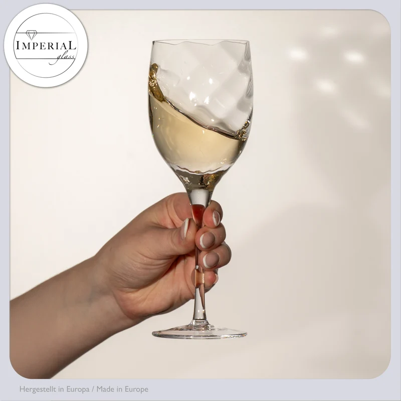 IMPERIAL Weißweingläser 290ml Set mit 2 Weingläsern aus Crystalline Glas mit Rautenmusterung „Glamour“ handgefertigt