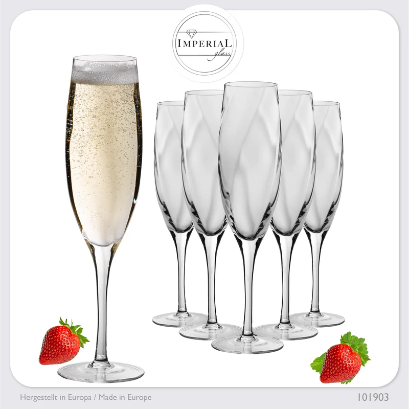 IMPERIAL glass gemusterte Sektkelche 170ml Set 6-Teilig Sektgläser "Glamour" aus Crystalline Glas Handarbeit