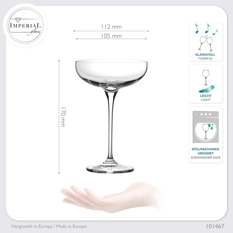 IMPERIAL glass Sektschalen 220ml "Havanna" Champagnergläser Set 6-Teilig Sektgläser aus Crystalline Glas
