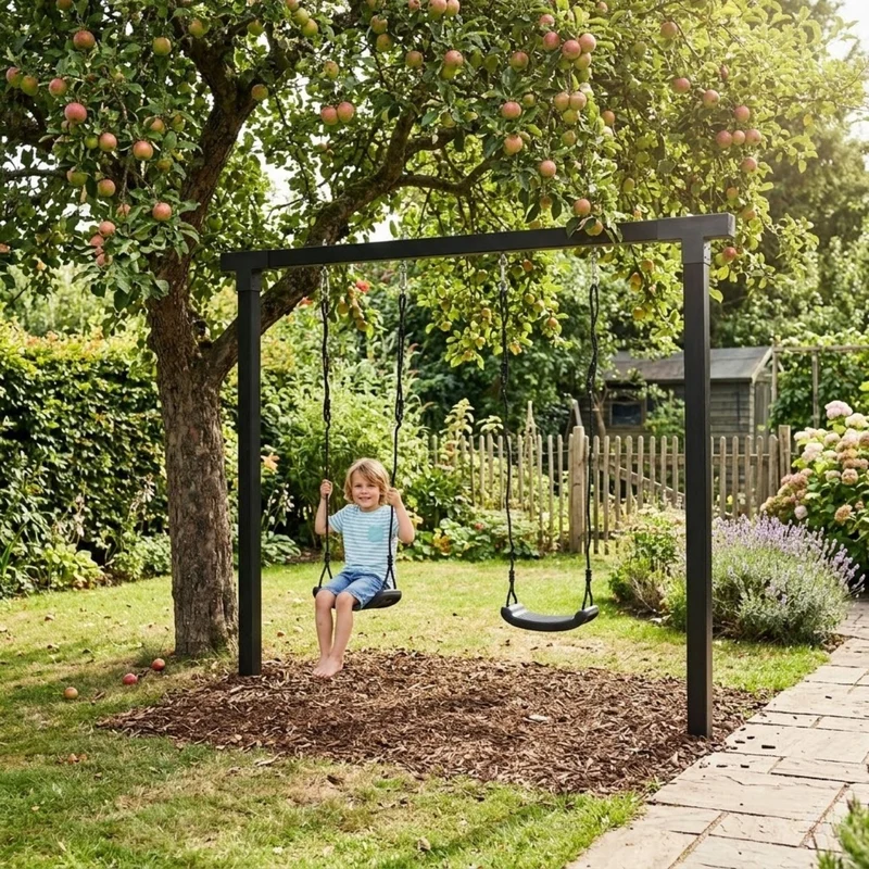 Schaukelgestell 'Cubic' | L 268 x B 9 x H 209 cm | 2 Schaukeln | Holzpfosten | Beschläge feuerverzinkt | schwarz lackiert | Made in Europe